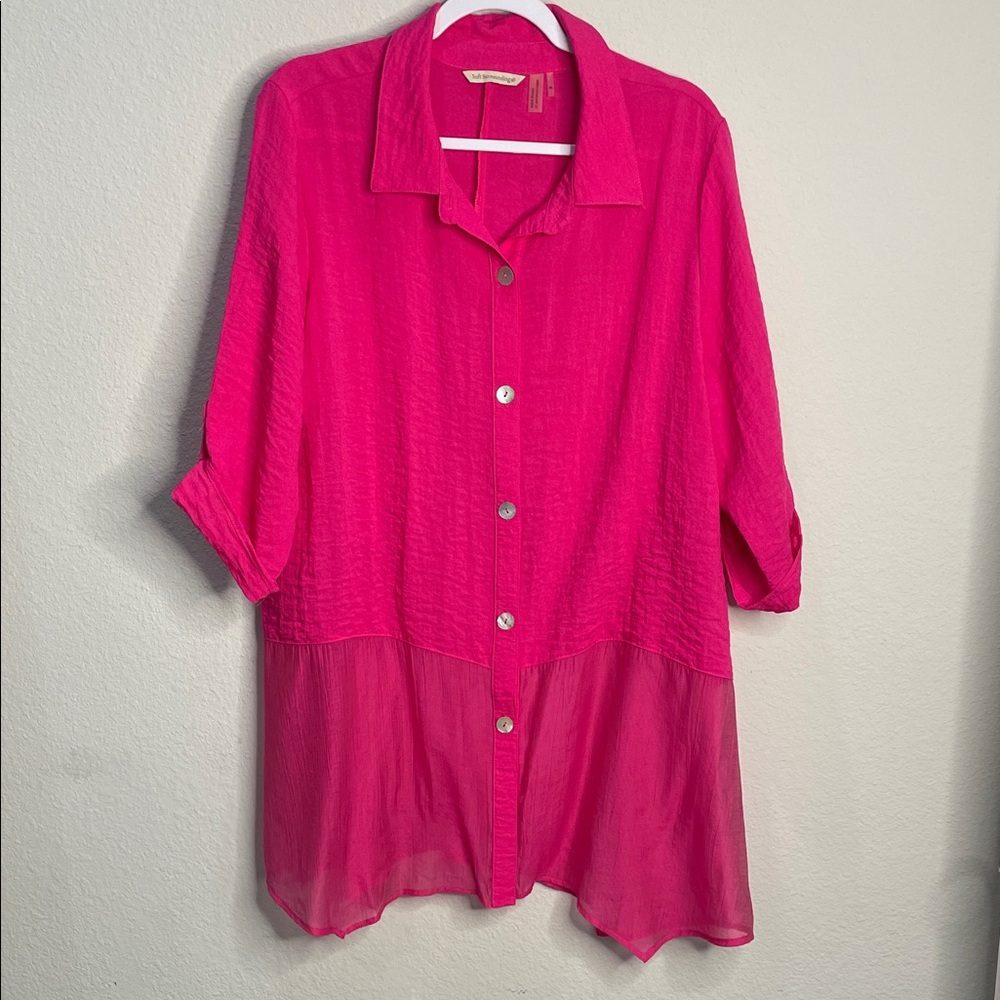 Soft Surroundings Pink Button-Down Tunic Shirt EUC Size XL